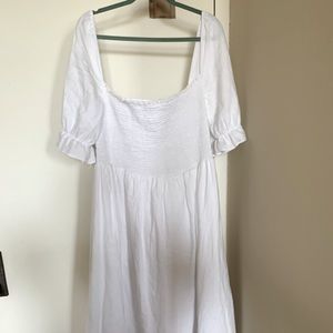Reformation Marabella ES White Smocked Linen Dress